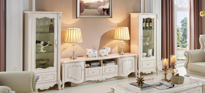 Design Wohnwand Sideboard 2x Schrank rtv Lowboard Anrichte Echtholz Vitrine