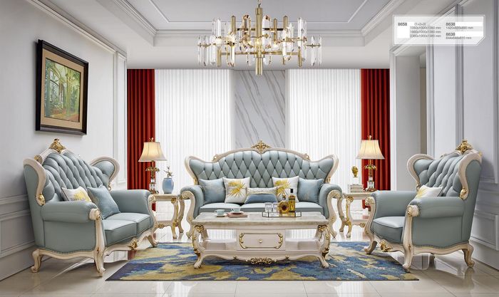 Barock Rokoko Wohnzimmer Set Sofagarnitur 3 2 1 Sitz Beistelltisch Tisch 6tlg.
