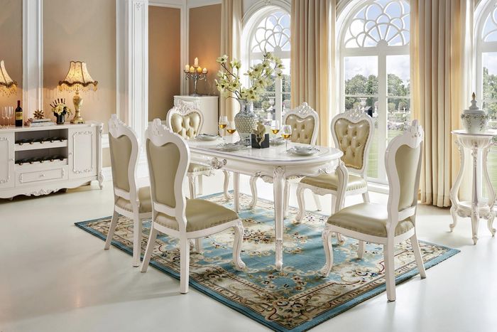 Klassischer Tisch Esstisch Holz Esszimmer Garnitur 6x Stuhl Set Stühle Lehn 7tlg