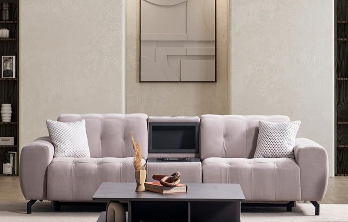Sofa 3 Sitzer mit Konsole Design Polster Modern Textil Stoff Dreisitzer Couch