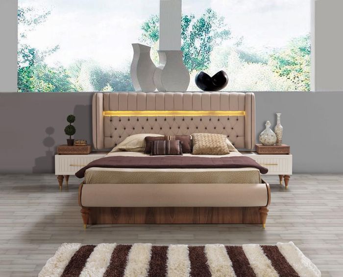 Bett Schlafzimmer Luxus Doppelbett Beige Modern Design Betten Hotel