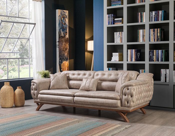 Chesterfield 3 Sitzer Beige Design Couchen Polster Sofas Couch