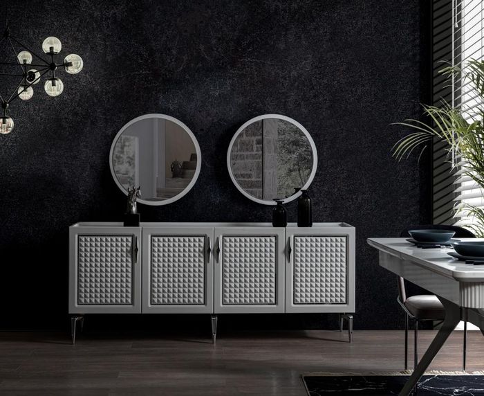 Graues Sideboard Schrank Regal Schränke Möbel Spiegel Kommoden 3tlg