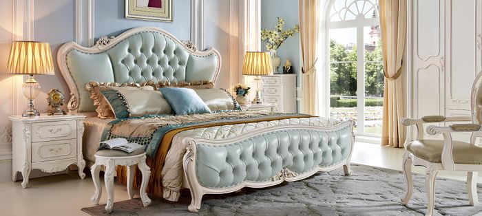 Klassisches Bett Schlafzimmer Set Designer Luxus Barock 2x Nachttisch 3 tlg.