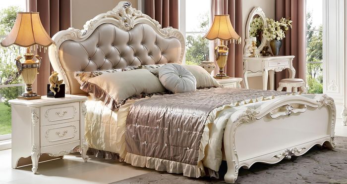 Bett Nachttisch 3tlg. Schlafzimmer Set Chesterfield Luxus Komplett Echtholz