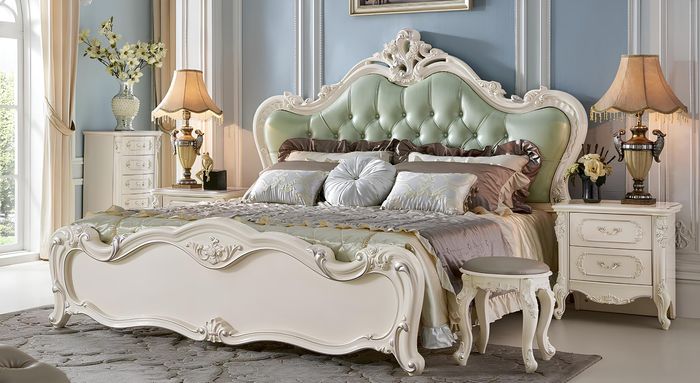 Klassisches Schlafzimmer Set Garnitur Luxus Barock Rokoko Echtholz Bett