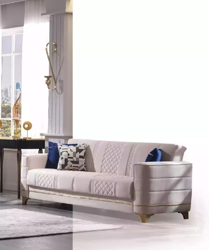 Weißer Dreisitzer Luxus 3-Sitzer Couch Wohnzimmer Sofas Textil Möbel
