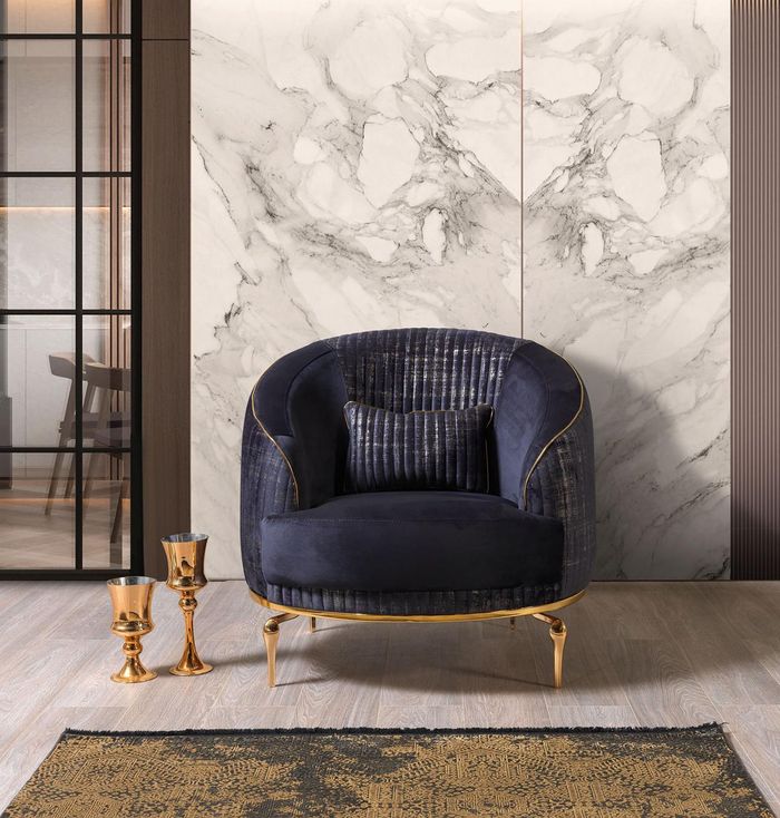 Wohnzimmer Sessel Polster 1Sitzer Couchen Modern Textil Neu Blau Luxus