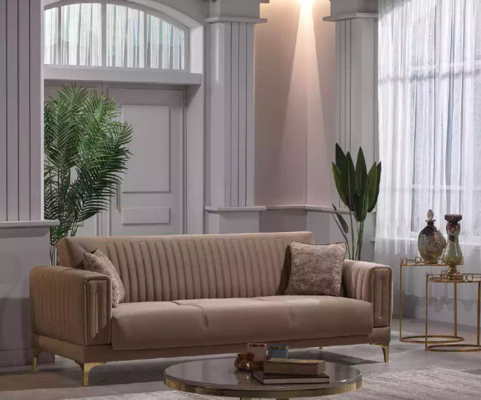 Designer Brauner Dreisitzer 3-Sitzer Sofa Wohnzimmer Polster Couchen