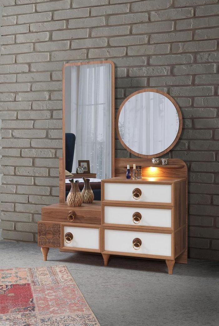Schlafzimmer Kommode mit Spiegel Holz Möbel Luxus Möbel 2tlg Garnitur neu