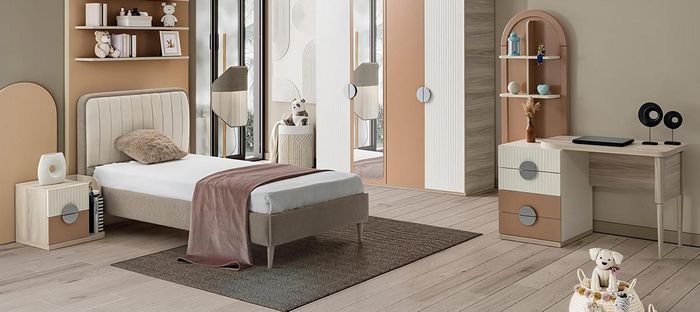 Jugendzimmer Set Bett Nachttisch Schreibtisch Modernes Design 3-teilig Möbel