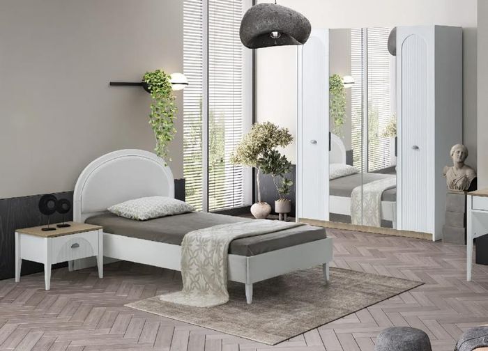 Kinderzimmer Set Modern Einzelbett Nachttisch Kleiderschrank Spiegel Design