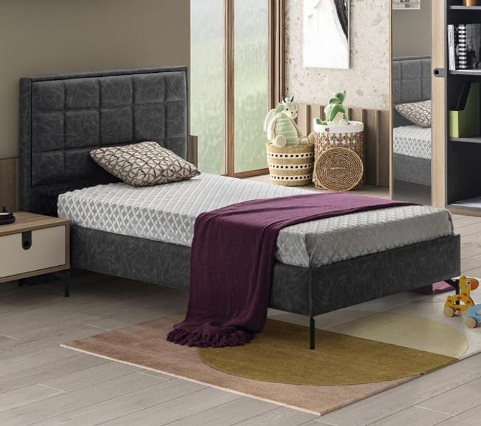 Einzelbett Modern Polsterkopfteil Schwarz Stilvolles Design Kinderzimmer Möbel