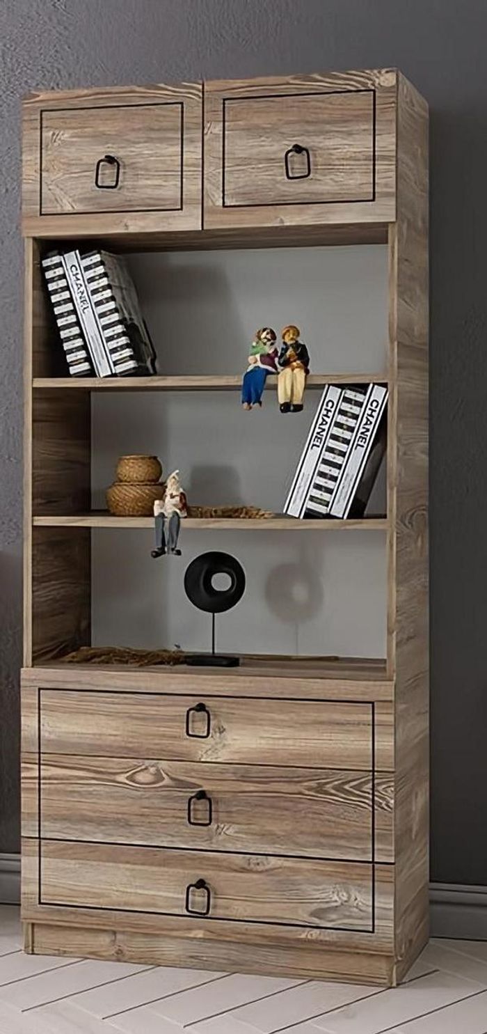 Regal Holz Schubladen Fächer Schwarz Bücher Dekoration Stilvolles Design Möbel