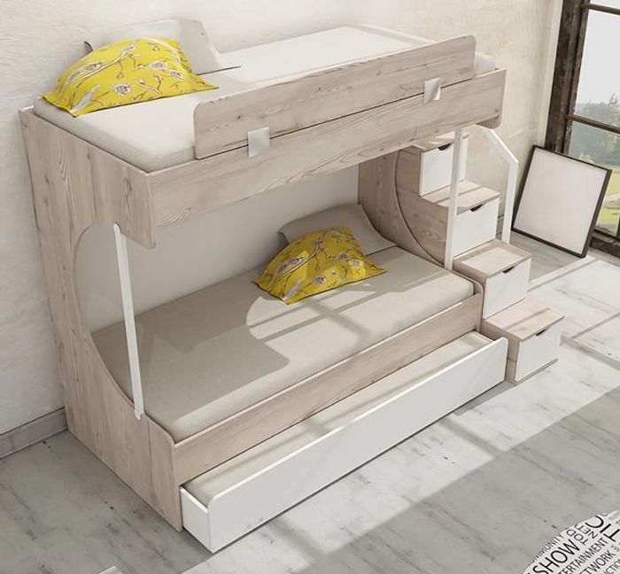 Etagenbett Holz Stauraum Praktische Stufen Kinderzimmer Möbel Weiß Design