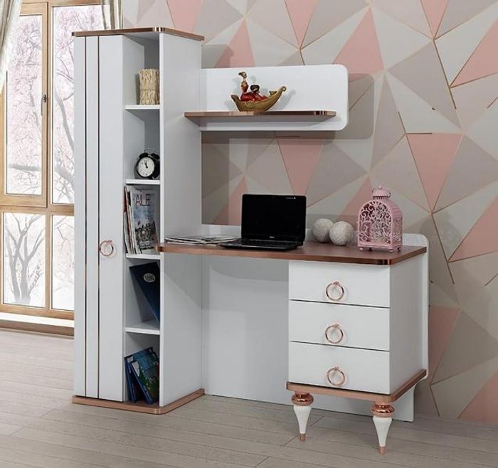 Schreibtisch Modern Design Weiß Regale Schubladen Elegante Akzente Kinderzimmer