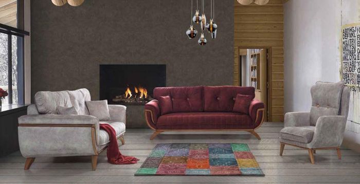 Luxus Garnitur Set Sofagarnitur 3+3+1 Sitzer Modern Sofas Sessel Material Holz