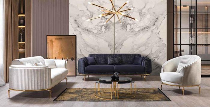 Luxus Garnitur Set Sofagarnitur 3+3+1 Sitz Holz Sofas Sessel Couch Samt Textil