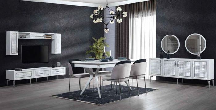 Designer Essgruppe 8tlgl Esstisch Stuhl Kommode Spiegel Esstische Holz moderen