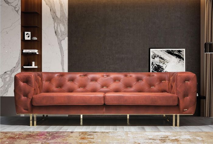 Chesterfield Couch Textil Stoff Sofa Edles Design Klassische Möbel braun 3 Sitz
