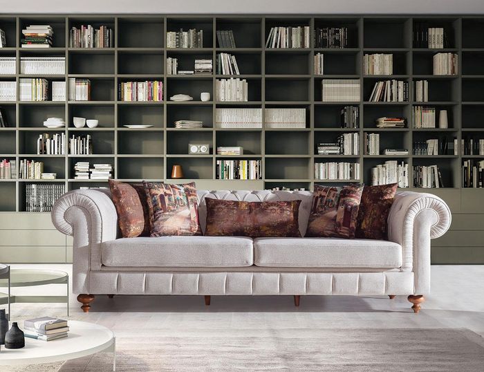 Sofas Stoff Modern Sofa3 Sitz Dreisitzer Couchen Design Couch Polster Beige Neu