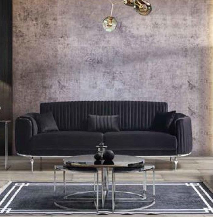 Luxus Dreisitzer Moderne Couch Polster Möbel Schwarze Couchen Sofas Stoff Textil