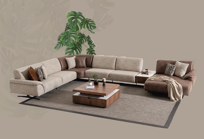 Wohnlandschaft Ecksofa Garnitur Design Moderner Couchtisch Braune 2tlg