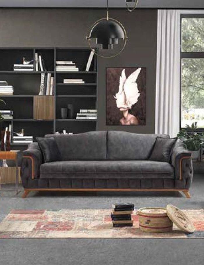 Sofa 3 Sitzer Sofas Sitz Stoff Schwarze Textil Polster Wohnzimmer Textil 3er Neu