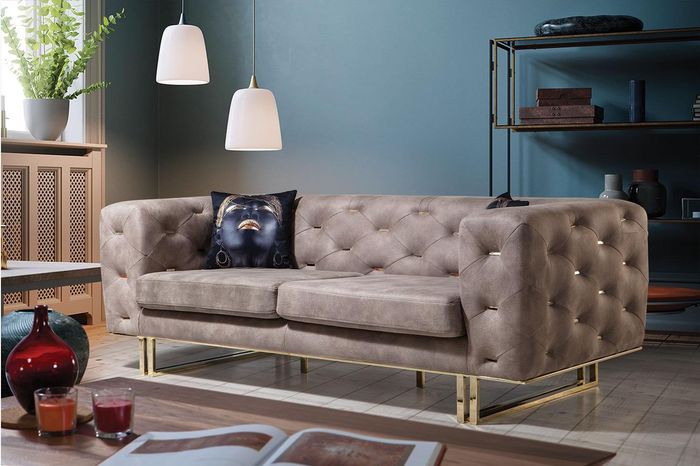 Chesterfield Bunte Couch Sofagarnitur Couchen Sitz Möbel Set 3+3+1 Gruppe Textil