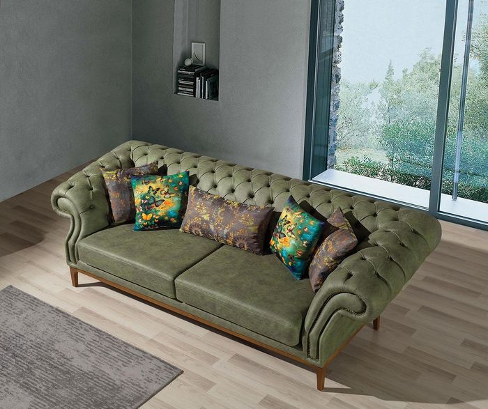 Grün-Gelbe Polstergarnitur Designer Dreisitzer Luxus Sessel 3+3+1 Set