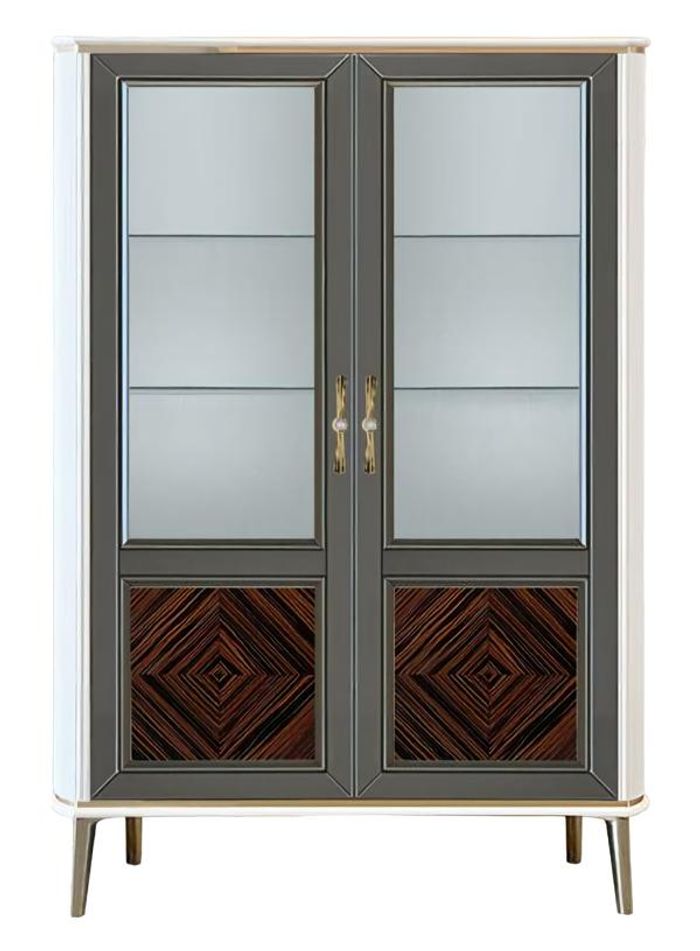 Vitrine Luxus Schrank Weiß Holz Schränke Wohnzimmer Glasschrank Modern Neu