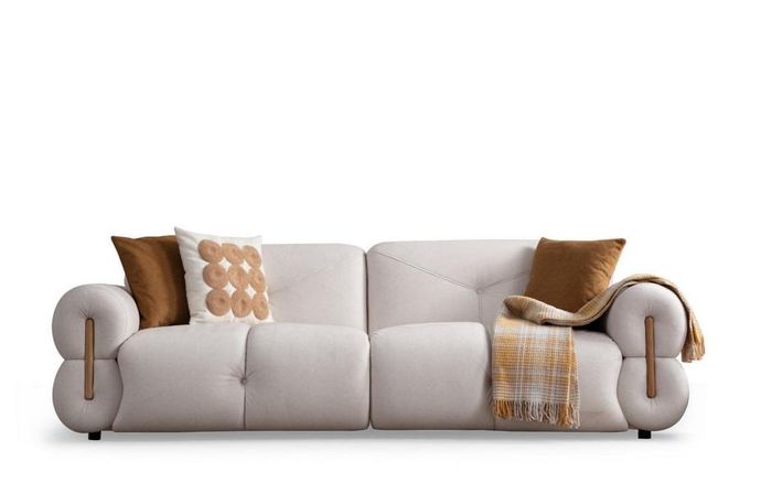 Exklusiver Weißer Dreisitzer Textilcouchen Wohnzimmer Sitzmöbel 3-Sitzer