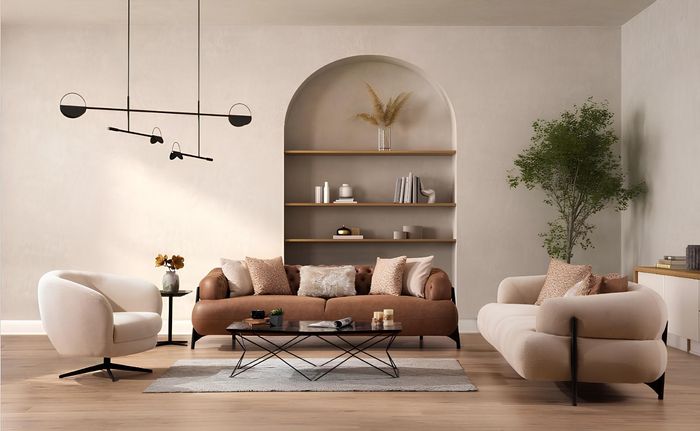 Sofagarnitur 3+3+1 Sitzer Textil Holz Sofa 3 Sitzer Modern Sessel Komplett Set