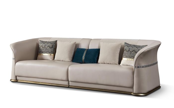 Luxury Three Seater Sofa Seat Cushion Couches Lounge Club Sofa Wooden Frame