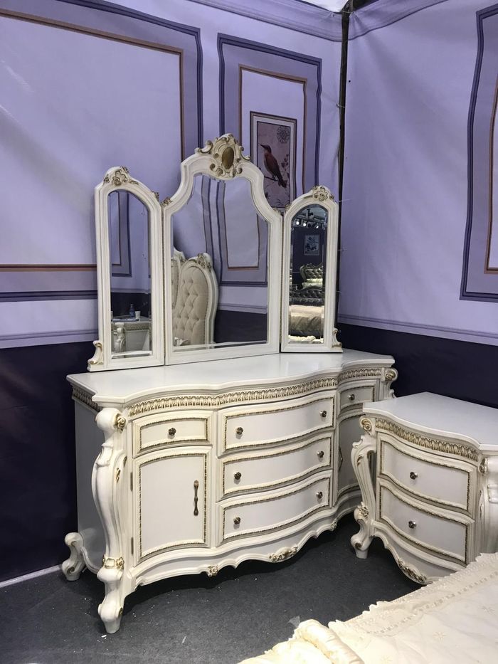 White Dresser Cabinet Baroque Rococo Style With Mirror Sideboard Console Wooden
