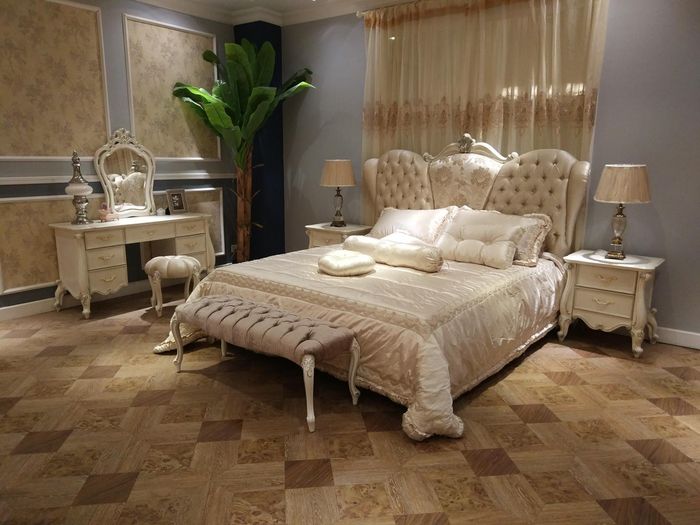 Chesterfield Bed Upholstery Design Luxury Leather Double Hotel Bed Sleeping Room