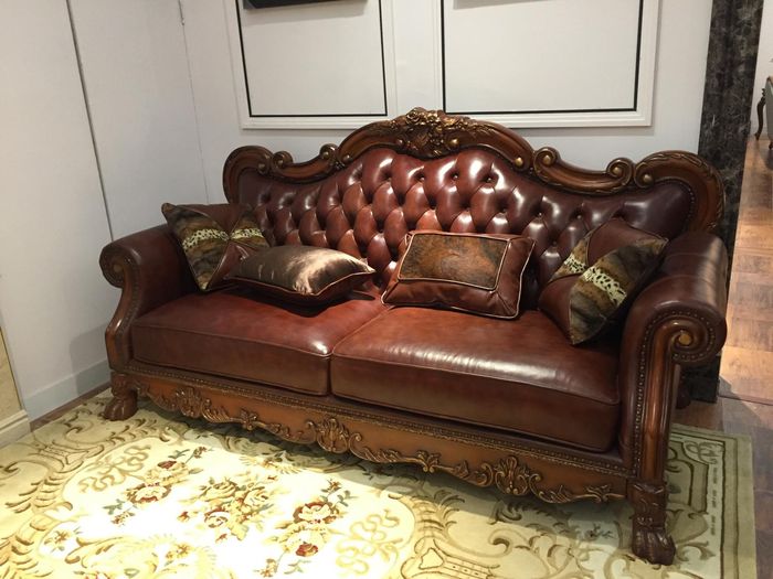 Leather Sofa Baroque Style Rococo Upholstery 3 Seater Leather Sofas Couch Design