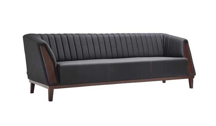 Sofa 3-Sitzer Polster Sofas Leder Design Luxus Textil Couch Schwarz Sofa