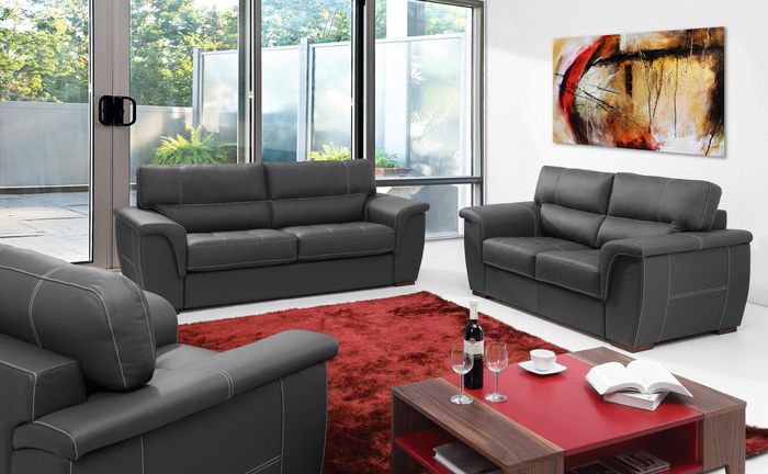 Sofa Set Leather Design Couch Upholstery Seat Black Colour Living Room Area New
