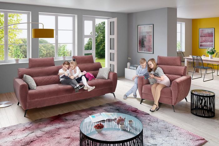 Sofa Set Leather Design Couch Upholstery Seat New Modern Suede Pink Wood Frame
