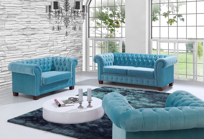Sofa Set Leather Design Couch Upholstery Seat Imitation Suede Blue Colour New