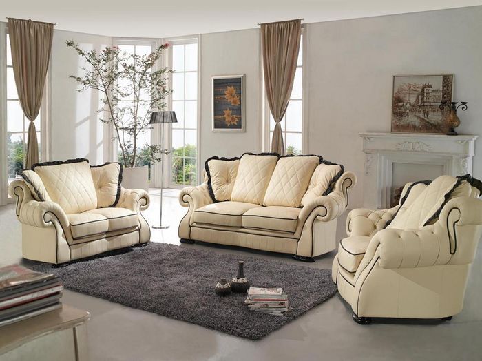 Sofa Leather Material Seat Three-Seater Design Couches Black Colour With Lights