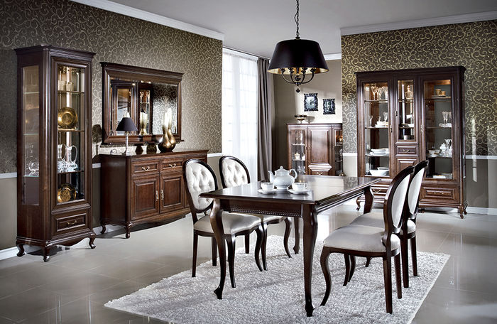 Esszimmer Set Garnitur Tisch Kommode Spiegel Vitrine Schrank 9tlg.