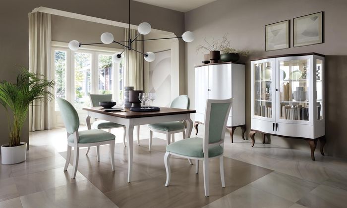 Esszimmer Garnitur Set Klassische Tisch 4x Stühle Vitrine Kommode 7tlg Komplett