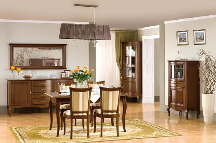 Klassiches Esszimmer Set Kommode Tisch Stühle Vitrine Wohnzimmer Set Italien Neu