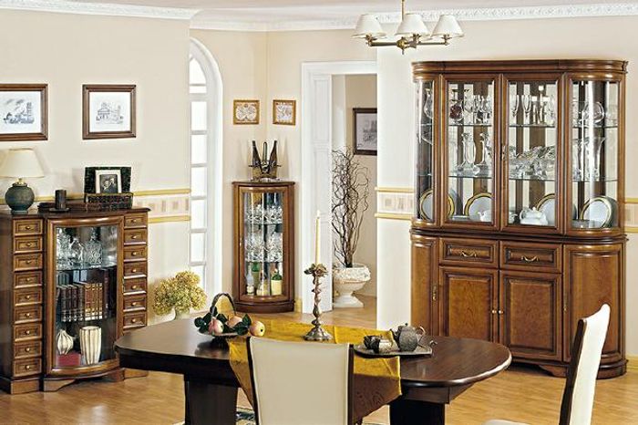 Komplett Wohnzimmer Vitrine Kommode Tisch Vitrinen Esszimmer Set 4-Teilig