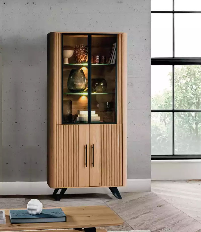 Vitrine Möbel Wohnzimmer Schrank beige Glasvitrine Schränke Neu