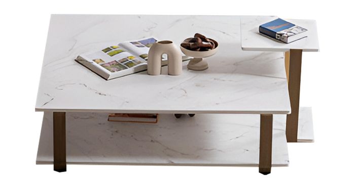 Eleganter Grauer Couchtisch Designer Marmorplatte Edle Metallfüße