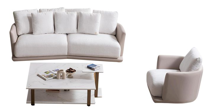 Luxuriöses Weißes Sofa-Set Moderner 3-Sitzer Relaxsessel Couchtisch