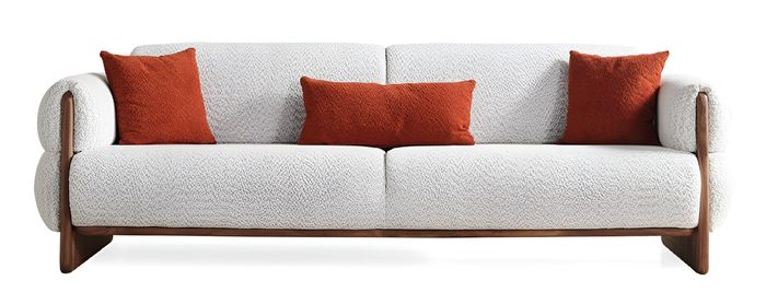 Weiße Wohnzimmer Polstercouch Designer 3-Sitzer Holzgestell Sofa